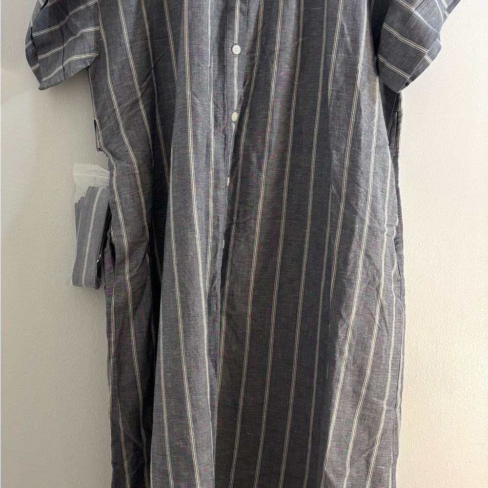 Uniqlo Linen Blend Gray Striped Relaxed Dress, Size Small